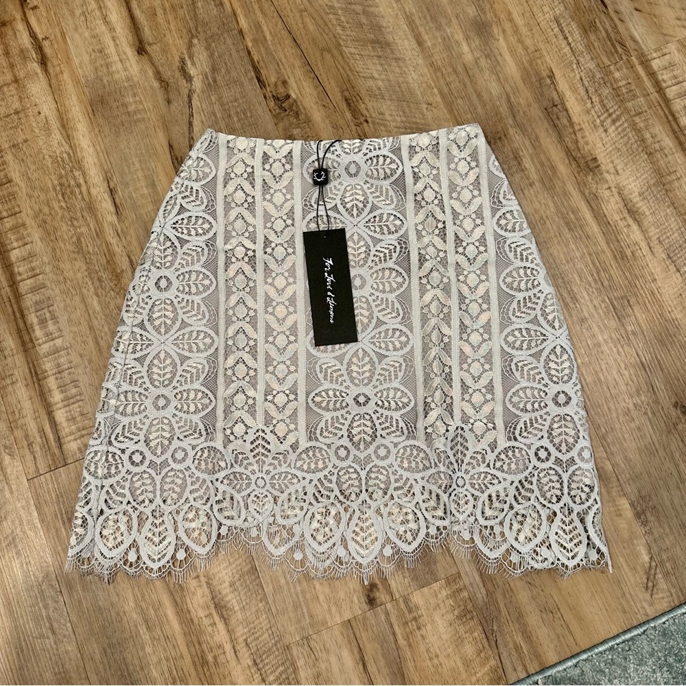 For Love & Lemons slate gray lace high waisted mini skirt